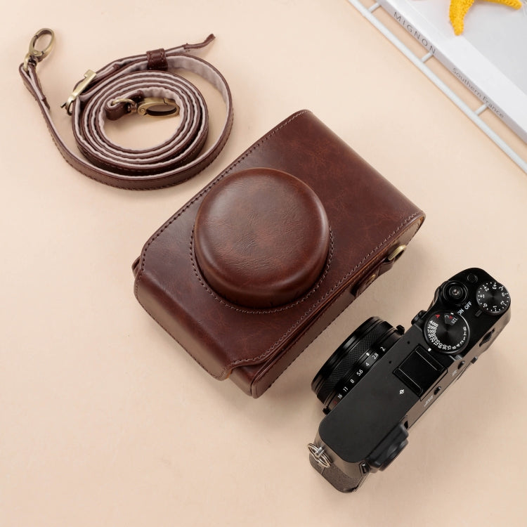 Ganzkörper-Kameratasche aus Leder mit Tragegurt für FUJIFILM X100VI (Kaffee)