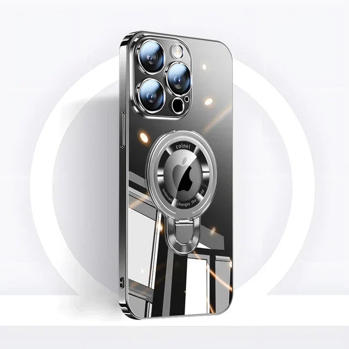 Brehn | iPhone MagSafe Serie | Transparente elektroplattierte rotierende Ständer-Handyhülle