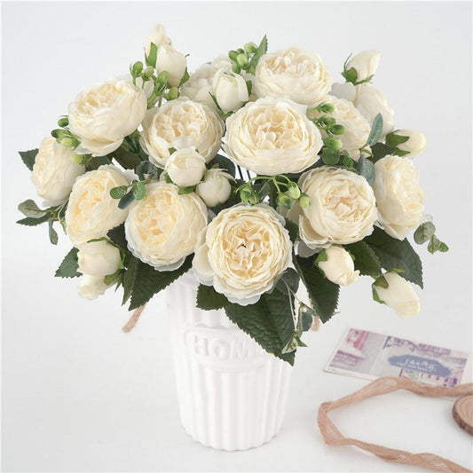 Elegante Pfingstrosen-Blumenkomposition für die Heimdekoration – Hochwertiger Vliesstoff