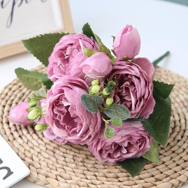 Elegante Pfingstrosen-Blumenkomposition für die Heimdekoration – Hochwertiger Vliesstoff