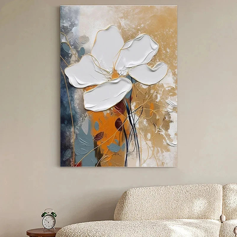 Elegante Blumen mit goldenen Akzenten Wandkunst Feine Kunst Leinwanddrucke Moderne abstrakte botanische Bilder für Wohnzimmer Eingangsbereich Wanddekoration | Brehn