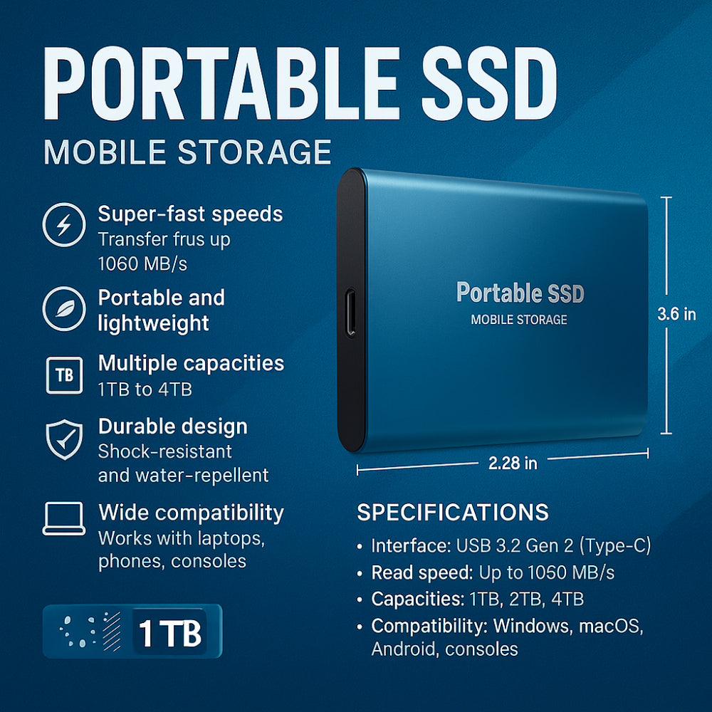 Externe SSD-Festplatte aus Aluminium, tragbarer Speicher