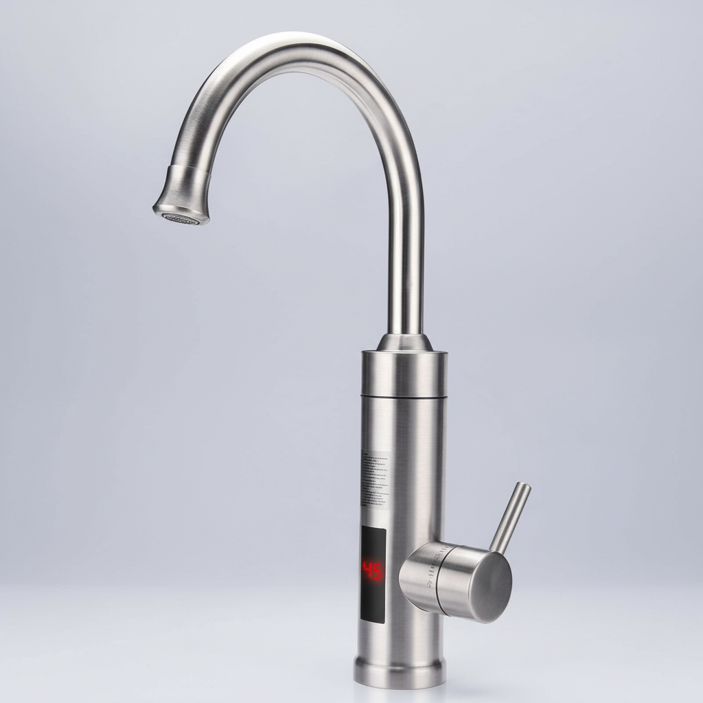 Brehn | Elektrische Küchenarmatur mit integriertem Durchlauferhitzer | 3000W Schnellheizsystem | Edelstahl-Finish | Digitale Temperaturanzeige | Instant-Warmwasser-Technologie