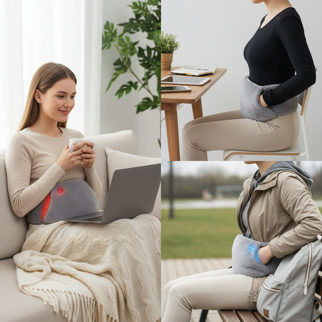 Brehn | Graphen-Heizgürtel & USB-Handwärmer | 3-Stufen Wärmetherapie | Kristall-Samt | Mobiles Wärmekissen für Bauch, Lenden & Menstruation | Waschbar