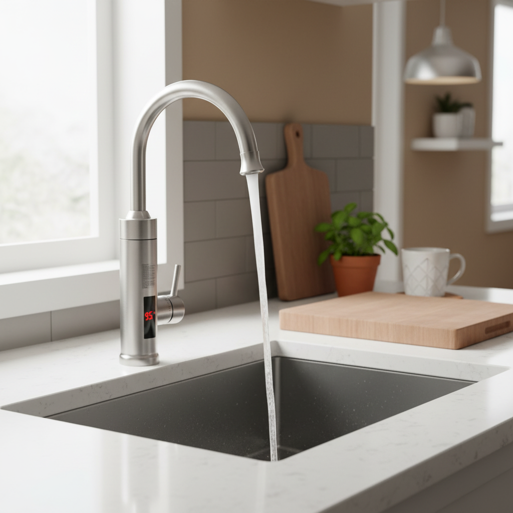 Brehn | Elektrische Küchenarmatur mit integriertem Durchlauferhitzer | 3000W Schnellheizsystem | Edelstahl-Finish | Digitale Temperaturanzeige | Instant-Warmwasser-Technologie