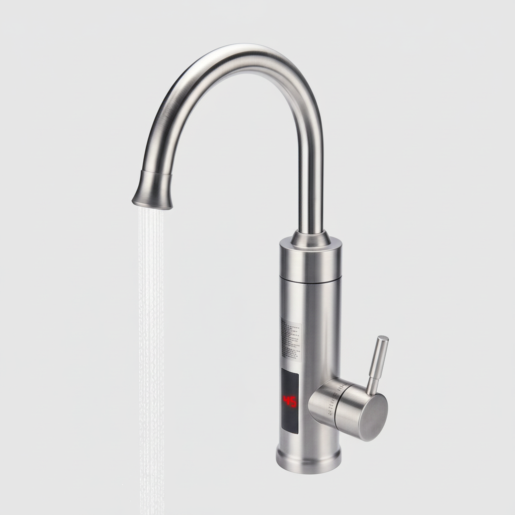Brehn | Elektrische Küchenarmatur mit integriertem Durchlauferhitzer | 3000W Schnellheizsystem | Edelstahl-Finish | Digitale Temperaturanzeige | Instant-Warmwasser-Technologie