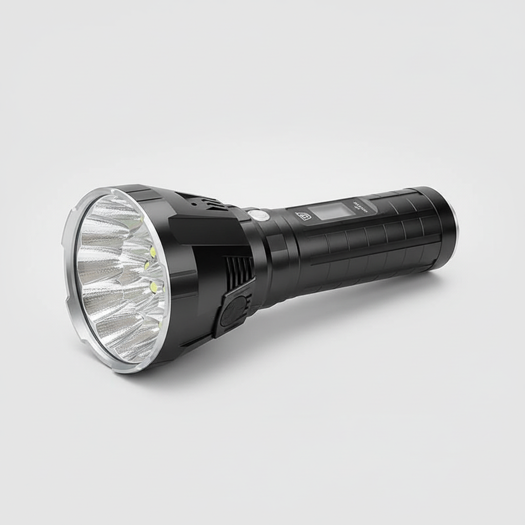 MS18 | Ultimative Hochleistungs-LED-Taschenlampe | 100.000 Lumen | 2.350m Leuchtweite | 18x CREE XHP70.2 LEDs | OLED-Statusdisplay & Aktive Kühlung | IP68 Wasserdicht