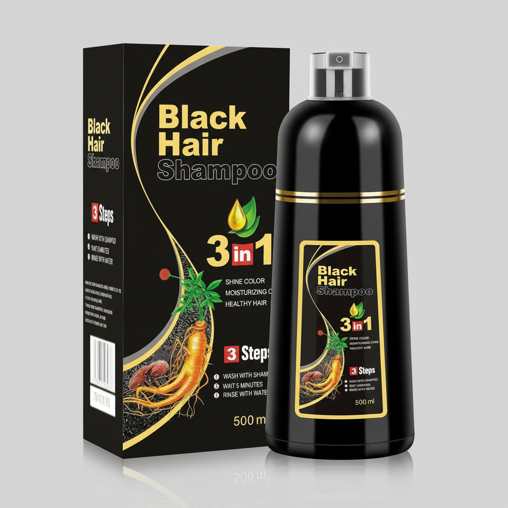 Brehn | Black Hair Dye Shampoo | 3-in-1 Ayurveda-Formel: Färben, Pflegen & Reinigen | Natürliche Grauhaarabdeckung in 5 Minuten | Ammoniakfrei & Schonend