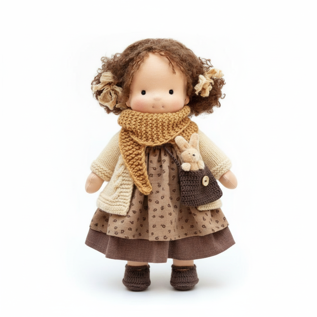 Brehn | Handgefertigte Waldorfpuppe | Naturmaterialien & Schadstofffrei | Pädagogisches Stoffspielzeug | Hypoallergen & Bio-Qualität | 30cm Kuschelpuppe