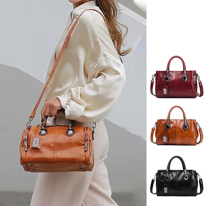 Neue Handtaschen aus Ölwachsleder Boston, große Tragetasche aus weichem Leder | Brehn