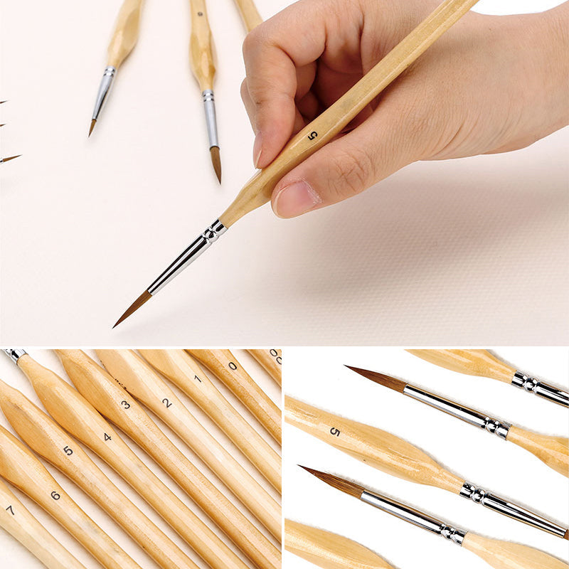 Brehn | 11 Stück Miniatur Detail Pinsel Set mit natürlichem Holzgriff