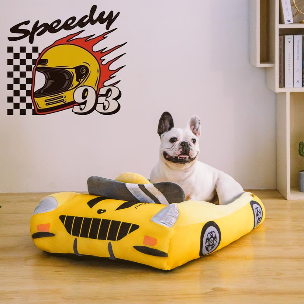 Brehn | FurElegance Klassisches Umwandelbares Rennauto-Bett | Luxuriöses Bolster-Hundebett für stilvollen Komfort und Unterstützung