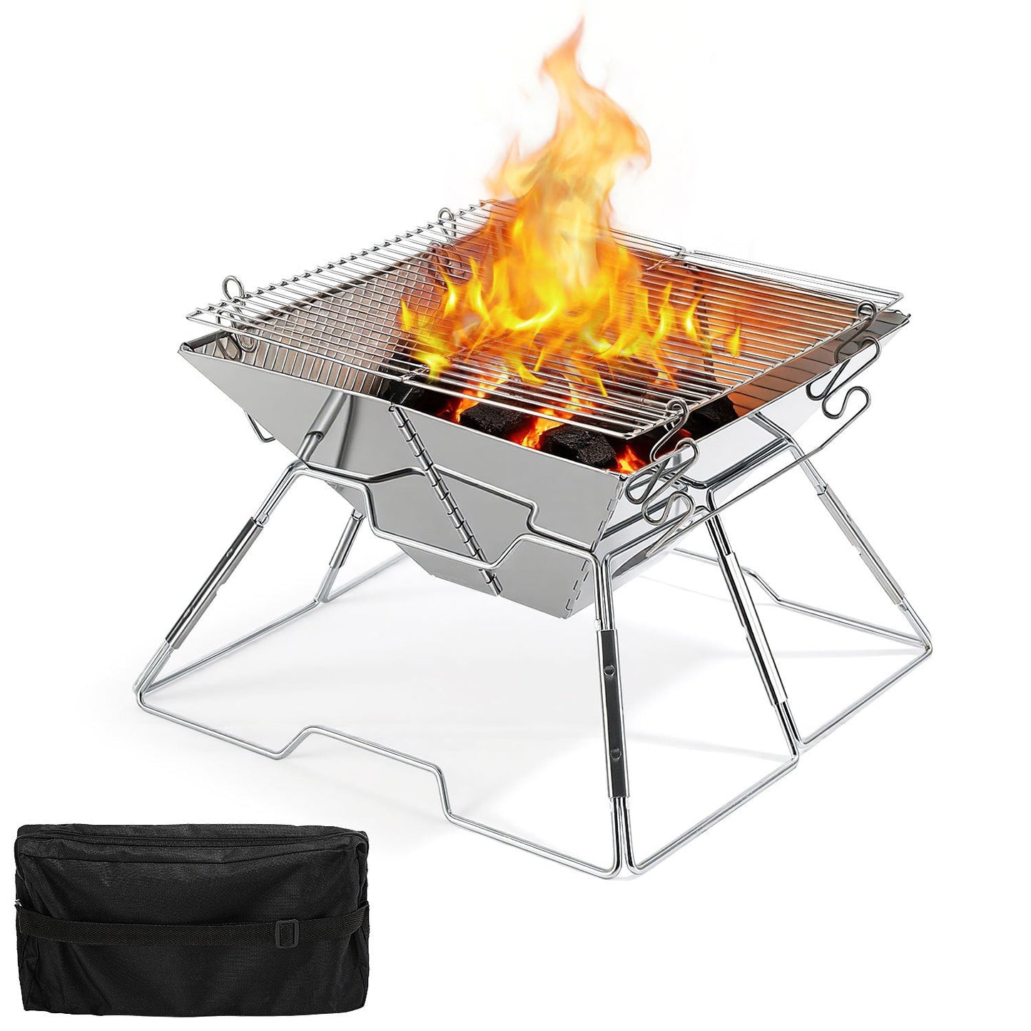 Faltbarer Camping Grill Edelstahl mit Höhenverstellbar Grillrost | Brehn