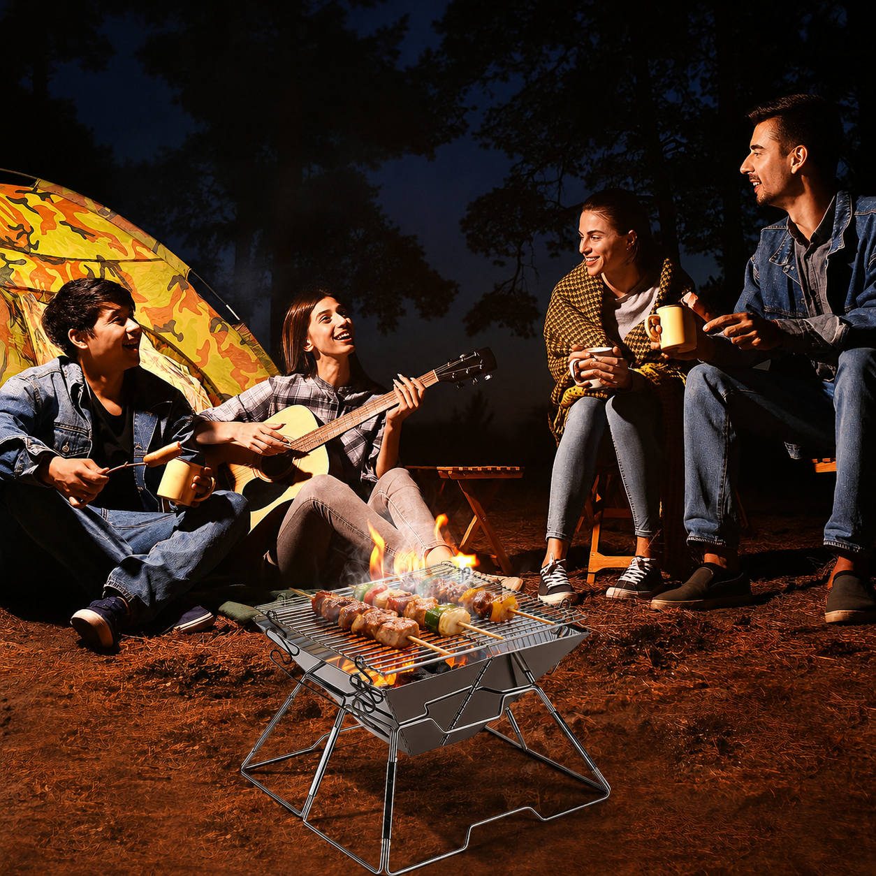 Faltbarer Camping Grill Edelstahl mit Höhenverstellbar Grillrost | Brehn