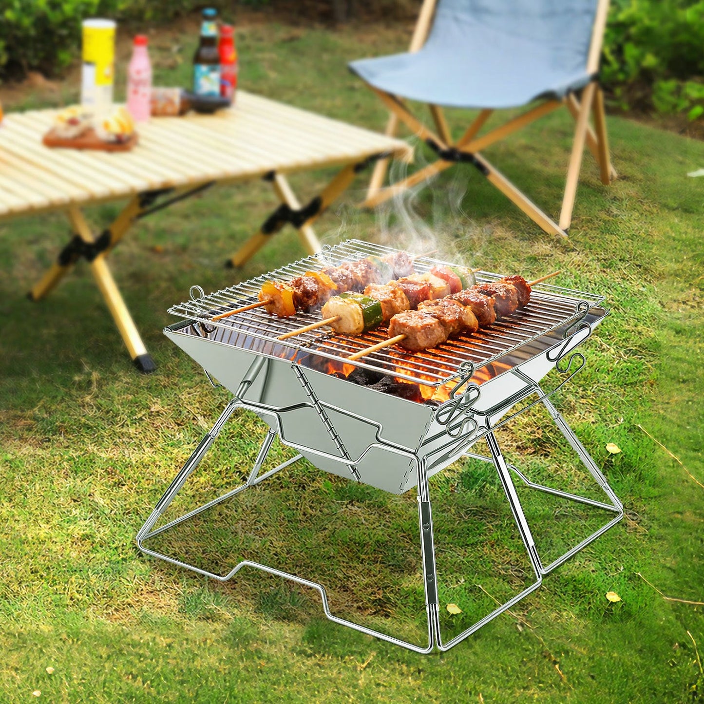 Faltbarer Camping Grill Edelstahl mit Höhenverstellbar Grillrost | Brehn