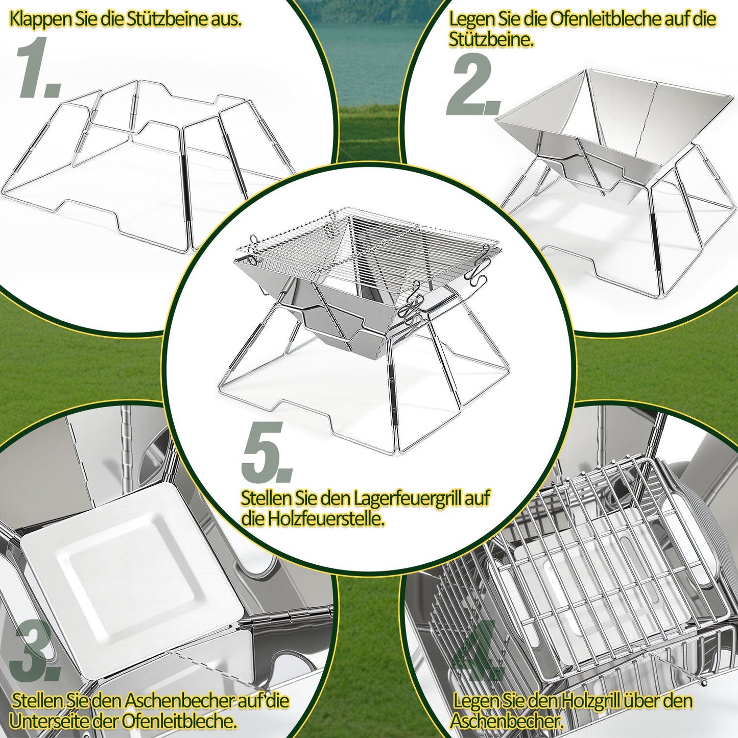 Faltbarer Camping Grill Edelstahl mit Höhenverstellbar Grillrost | Brehn