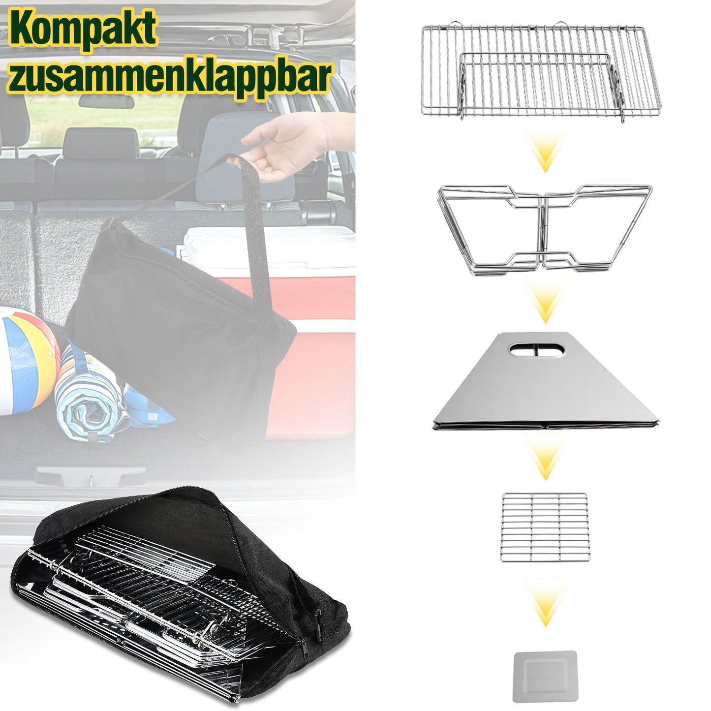 Faltbarer Camping Grill Edelstahl mit Höhenverstellbar Grillrost | Brehn