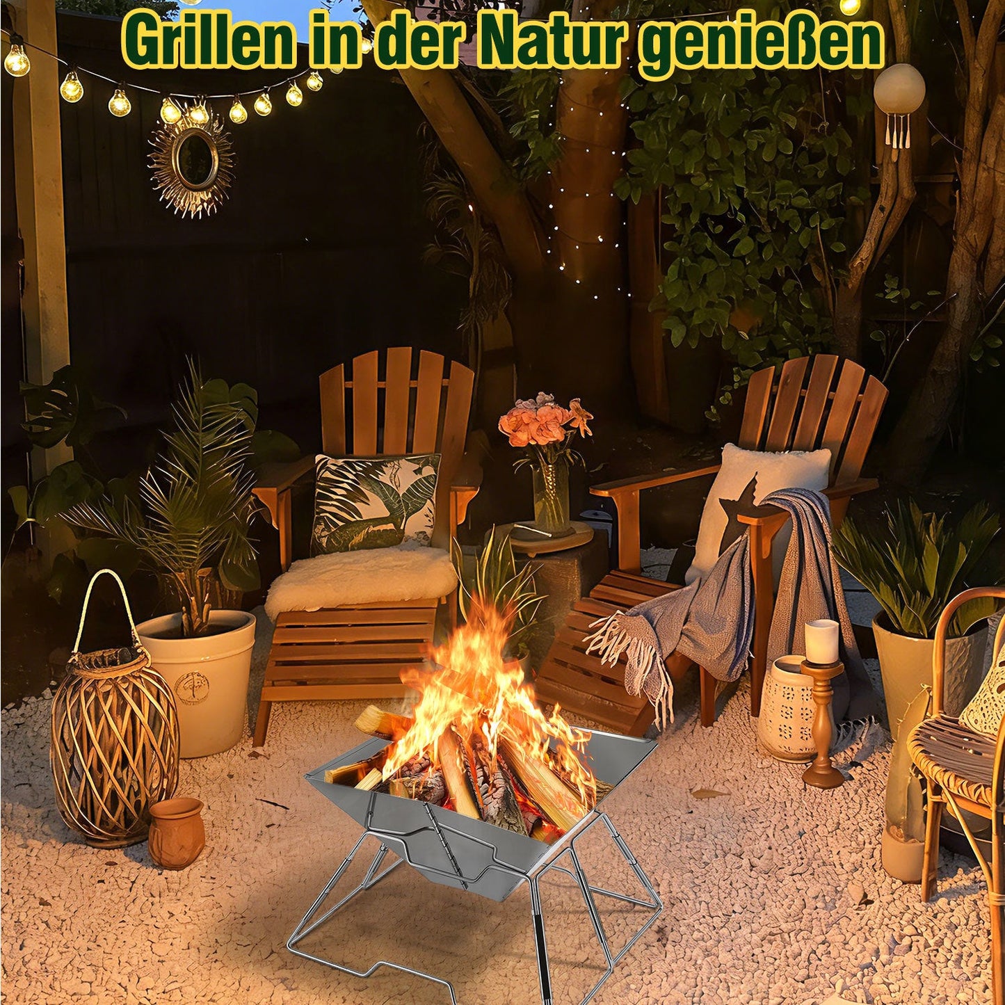 Faltbarer Camping Grill Edelstahl mit Höhenverstellbar Grillrost | Brehn
