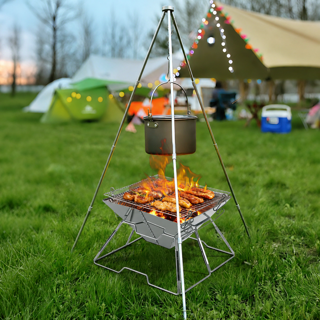 Faltbarer Camping Grill Edelstahl mit Höhenverstellbar Grillrost | Brehn