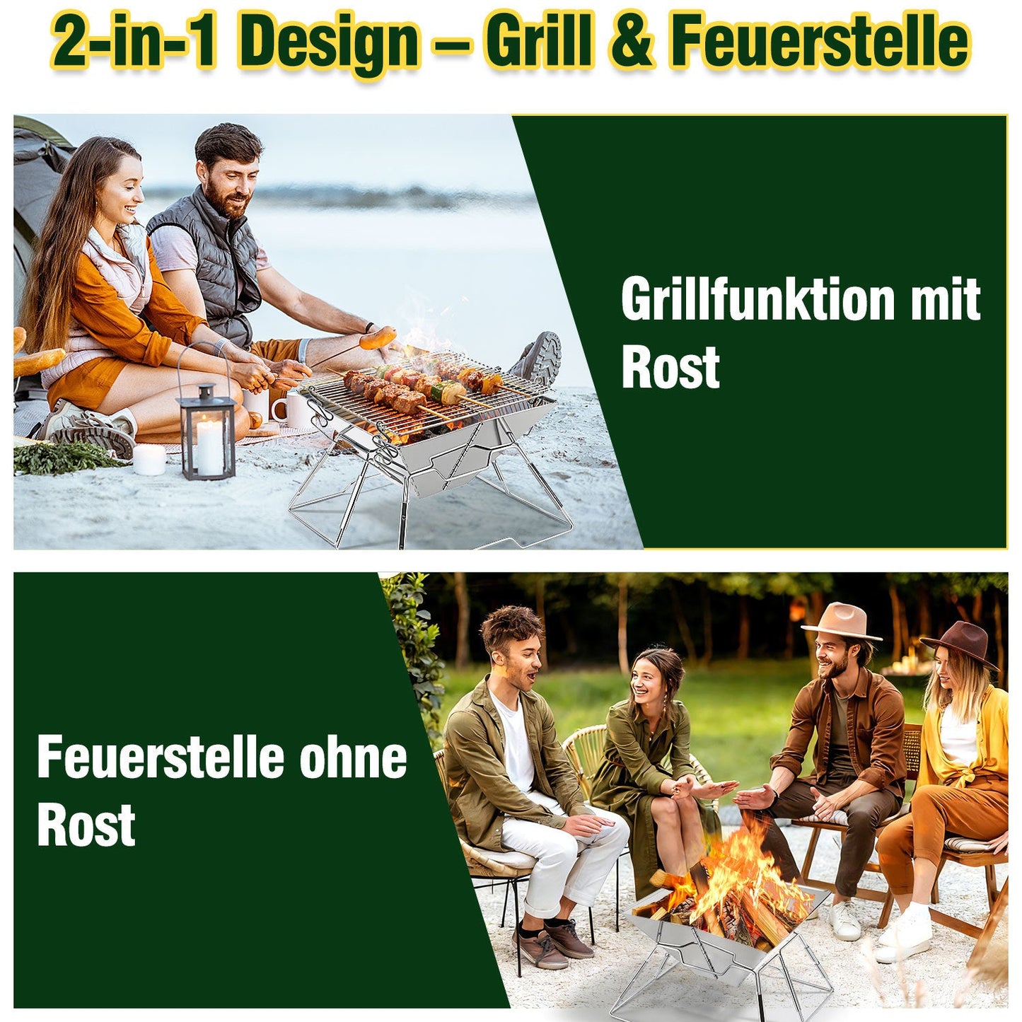Faltbarer Camping Grill Edelstahl mit Höhenverstellbar Grillrost | Brehn