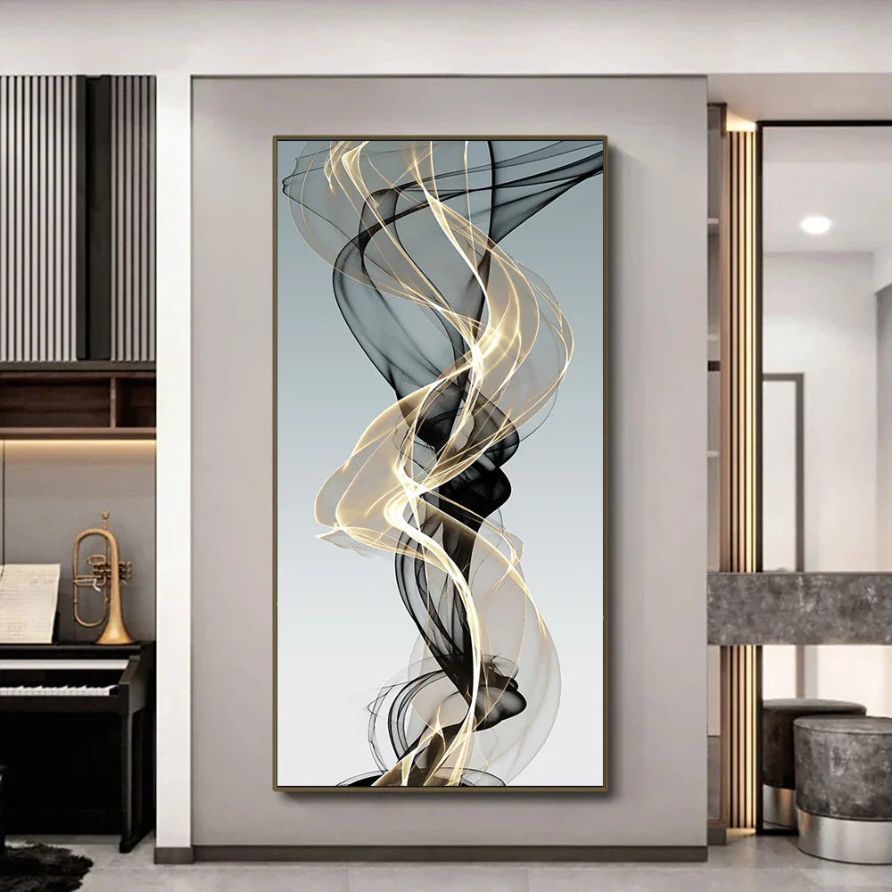 Fließende abstrakte goldene graue Wandkunst feine Kunst Leinwand Drucke Bilder für moderne Wohnung Wohnzimmer Foyer Büro Kunst Dekoration