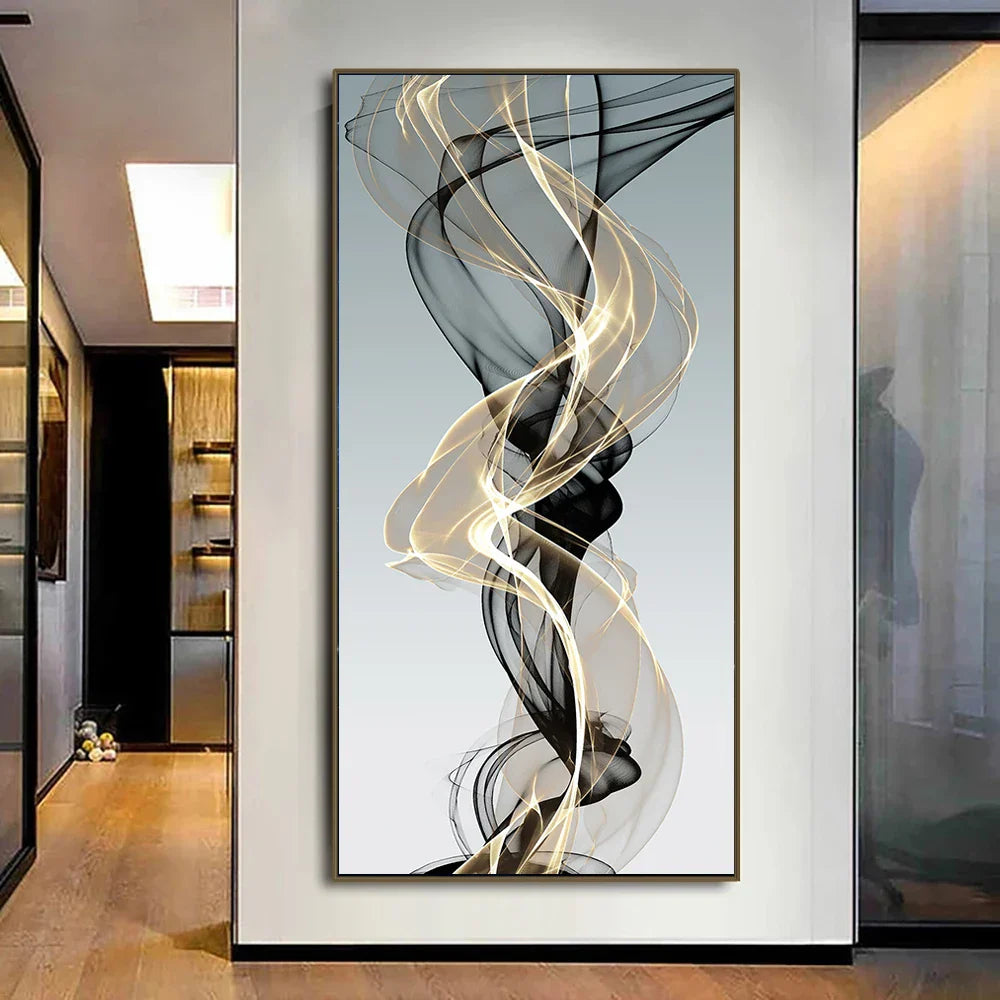 Fließende abstrakte goldene graue Wandkunst feine Kunst Leinwand Drucke Bilder für moderne Wohnung Wohnzimmer Foyer Büro Kunst Dekoration