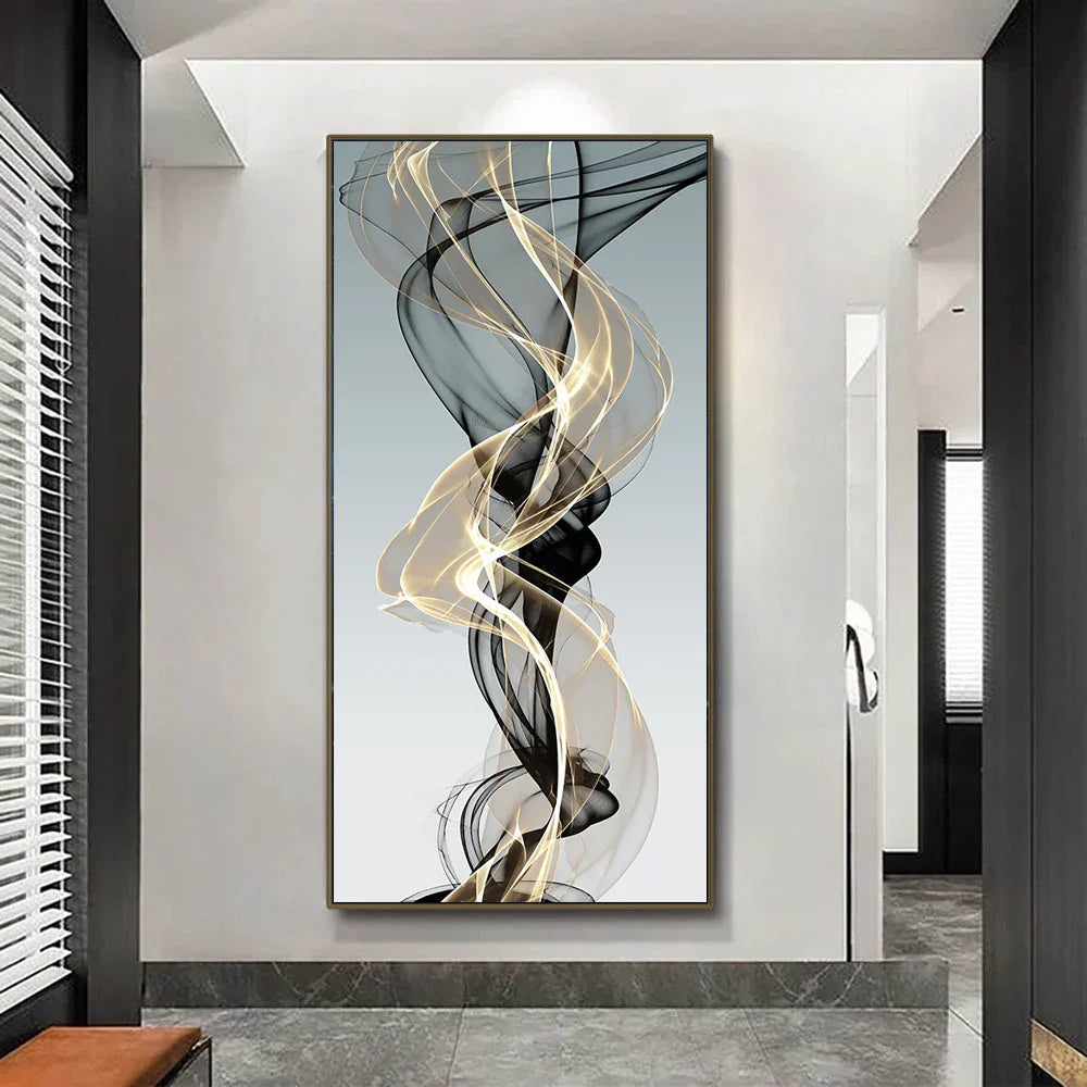 Fließende abstrakte goldene graue Wandkunst feine Kunst Leinwand Drucke Bilder für moderne Wohnung Wohnzimmer Foyer Büro Kunst Dekoration
