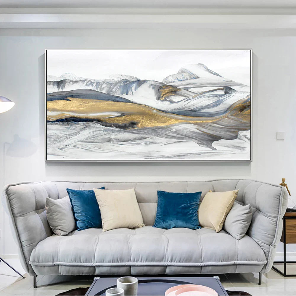 Fließendes Abstraktes Goldenes Schneeberglandschaft Wandkunst Fine Art Leinwanddruck Bild Für Modernes Wohnzimmer Kunst Über Dem Sofa