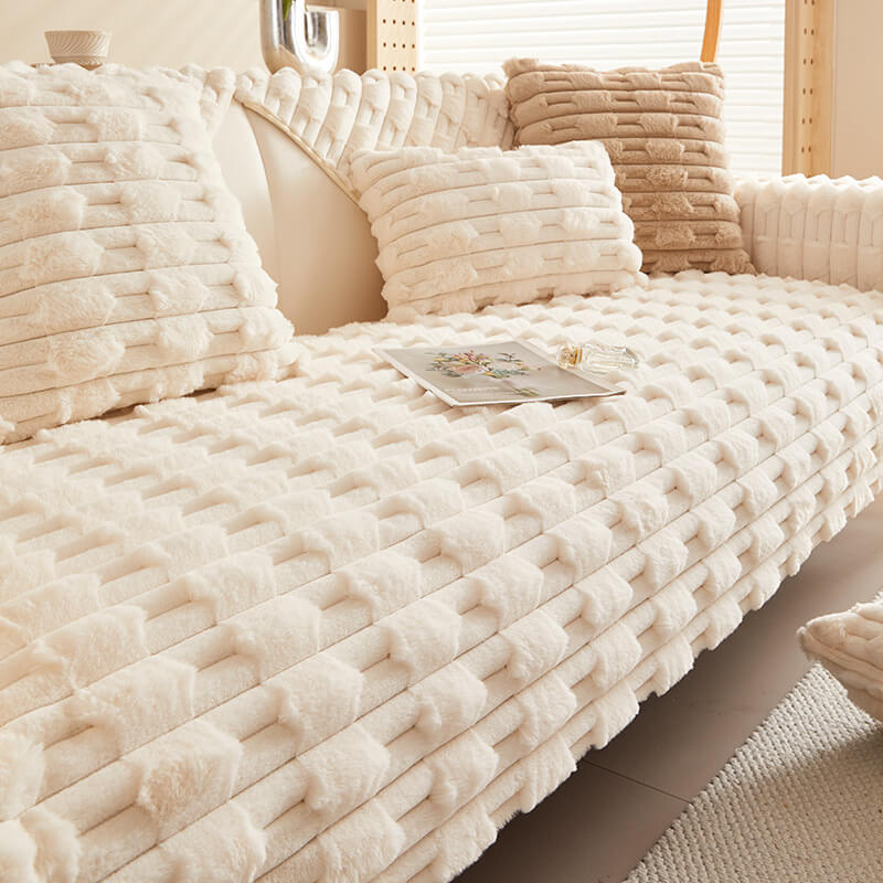 Fluffy Plush Gestreifter Möbel Protector Couch Cover - Rutschfest | Brehn