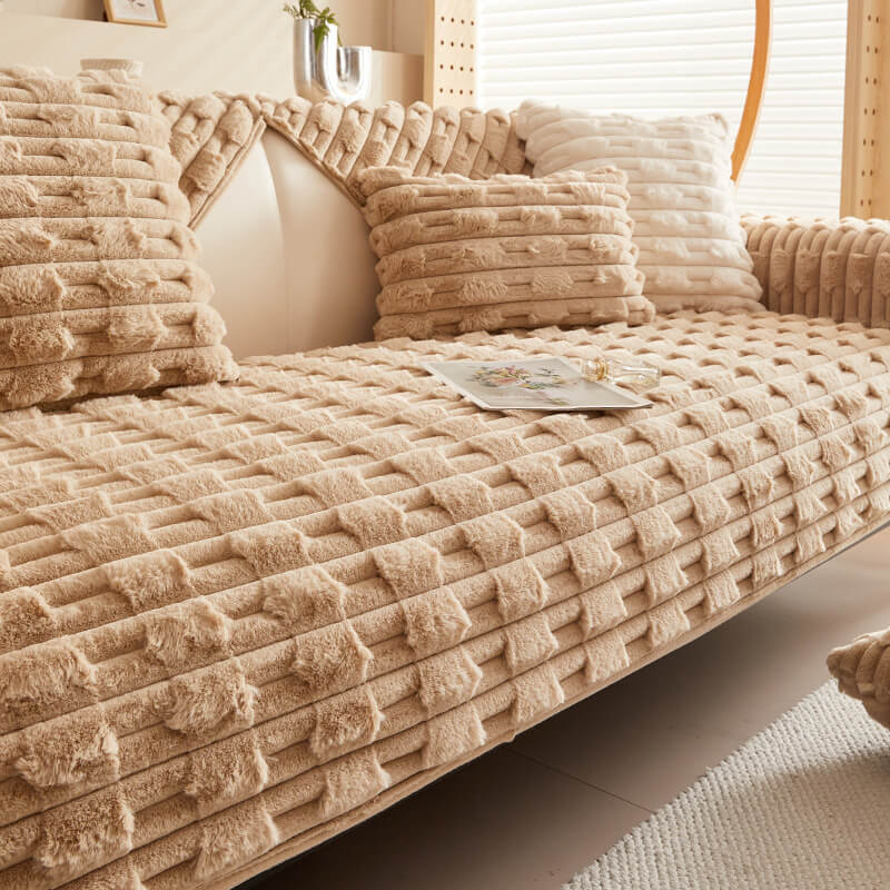 Fluffy Plush Gestreifter Möbel Protector Couch Cover - Rutschfest | Brehn