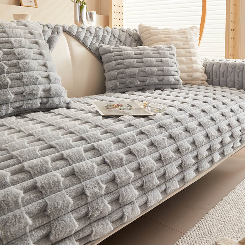 Fluffy Plush Gestreifter Möbel Protector Couch Cover - Rutschfest | Brehn