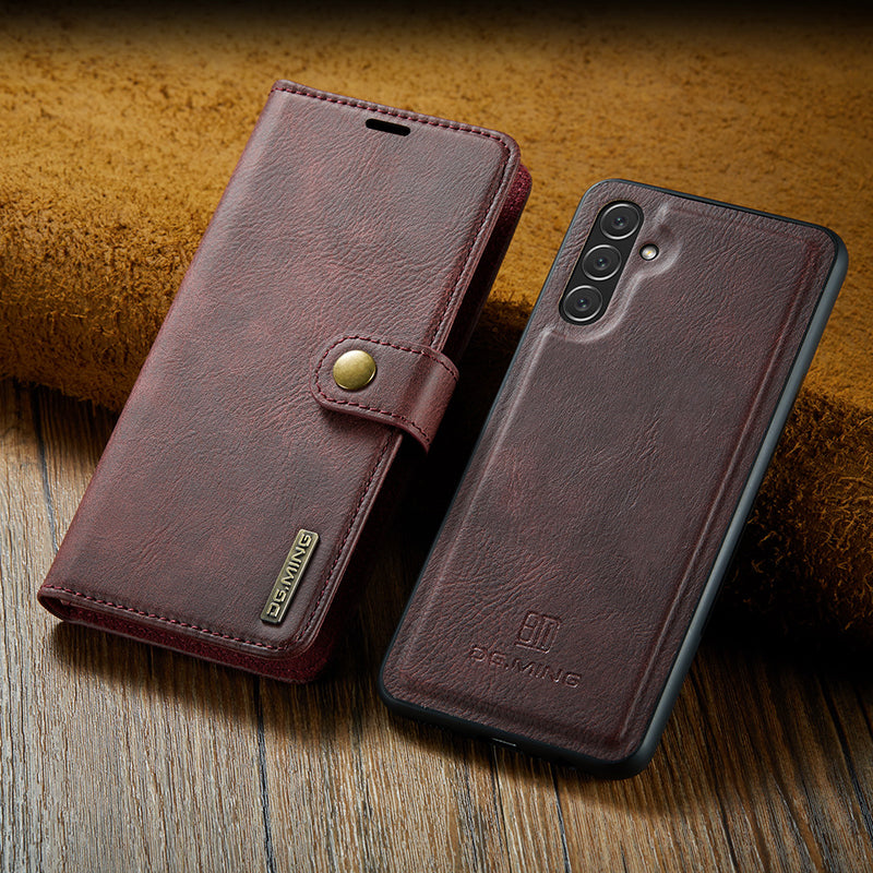 2-in-1-Klapphülle aus Leder mit Abnehmbarem Deckel für Samsung Galaxy