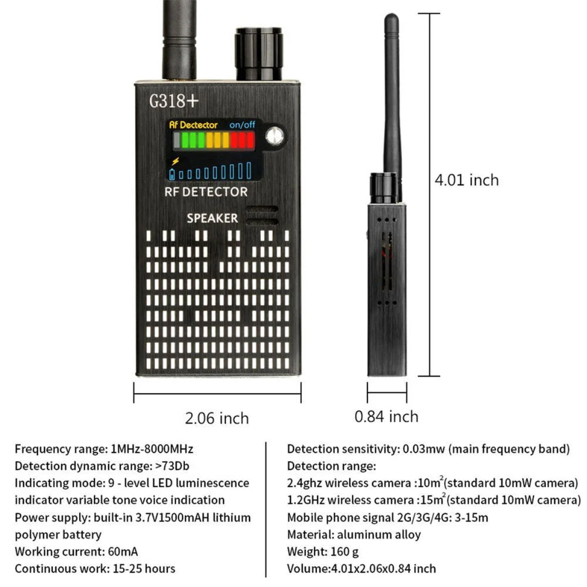 Spy Detector | RF Abhörgerät, versteckte Kamera & GPS-Tracker Finder mit Laserlens - Anti-Überwachungs-Signal Schutz | Brehn