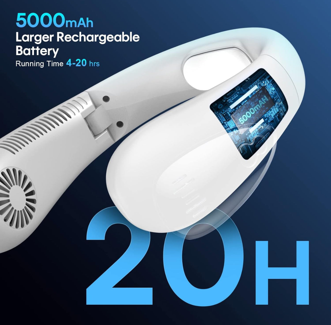 Tragbarer Nackenventilator, kabelloser Ventilator, faltbarer tragbarer kleiner persönlicher Ventilator mit 360° Kühlwind, 3 Geschwindigkeitsstufen, leise, 4000mAh USB-wiederaufladbarer Akku, keine Haarverdrehung | Brehn