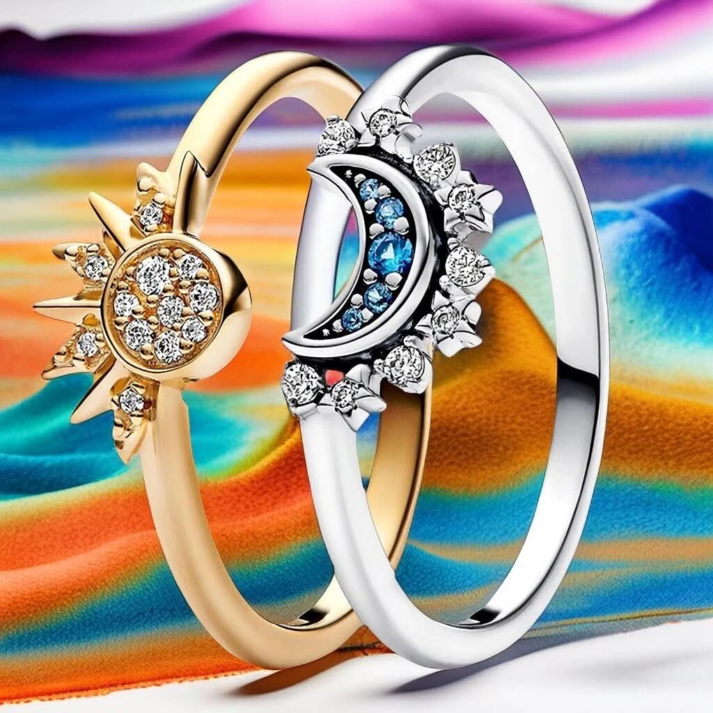 Eleganter Ring aus 925er Silber mit Mond- und Sonnenmotiv