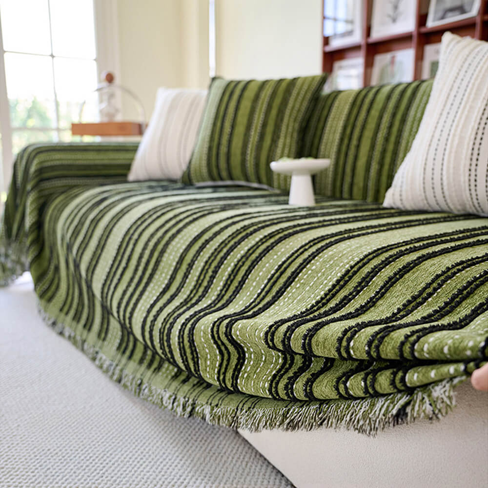 All-Season Gestreifte Quasten Chenille Strapazierfähige Sofabezug | Brehn