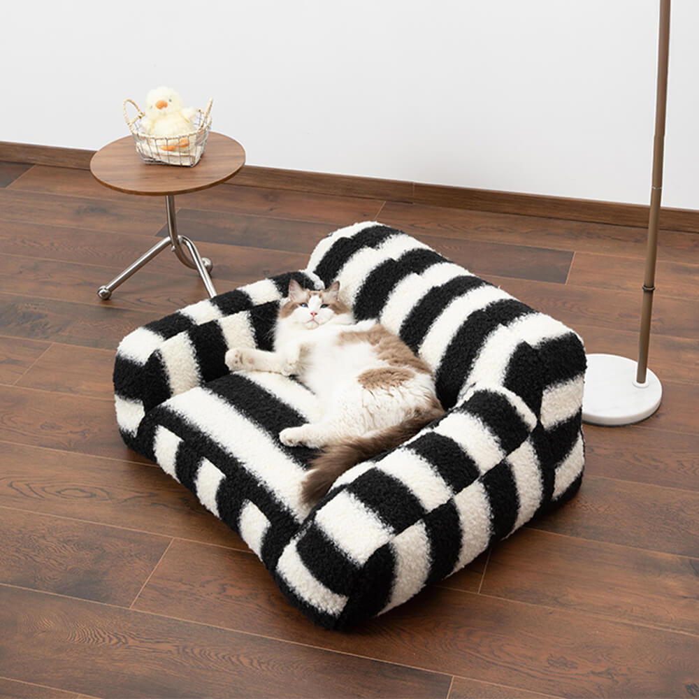 Moderner Faux Lammwoll-Hundesofa mit breiten Armlehnen und abnehmbarem Kissen | Brehn