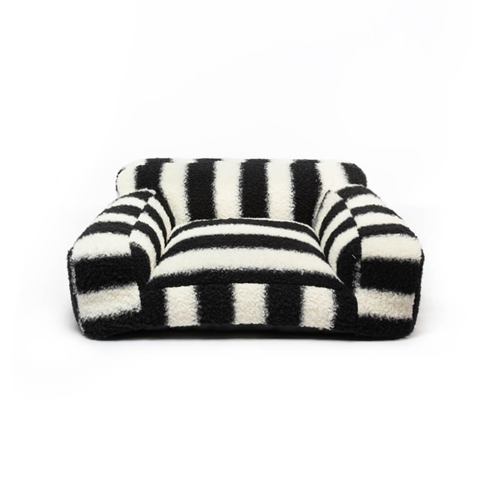 Moderner Faux Lammwoll-Hundesofa mit breiten Armlehnen und abnehmbarem Kissen | Brehn