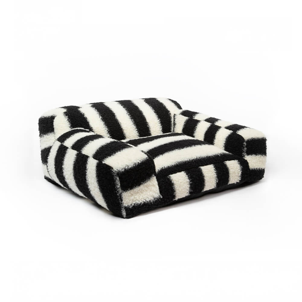 Moderner Faux Lammwoll-Hundesofa mit breiten Armlehnen und abnehmbarem Kissen | Brehn