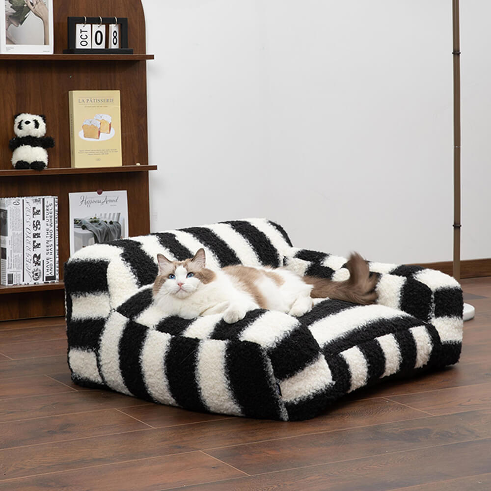 Moderner Faux Lammwoll-Hundesofa mit breiten Armlehnen und abnehmbarem Kissen | Brehn