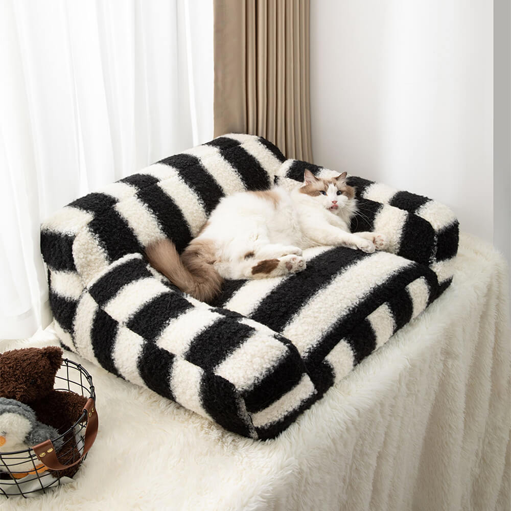 Moderner Faux Lammwoll-Hundesofa mit breiten Armlehnen und abnehmbarem Kissen | Brehn