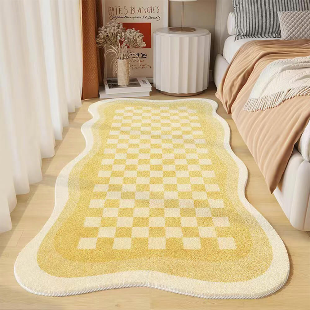 Brehn | Faux Cashmere Schachbrett Gemütlicher Nachttisch Teppich Unregelmäßige Form Teppich