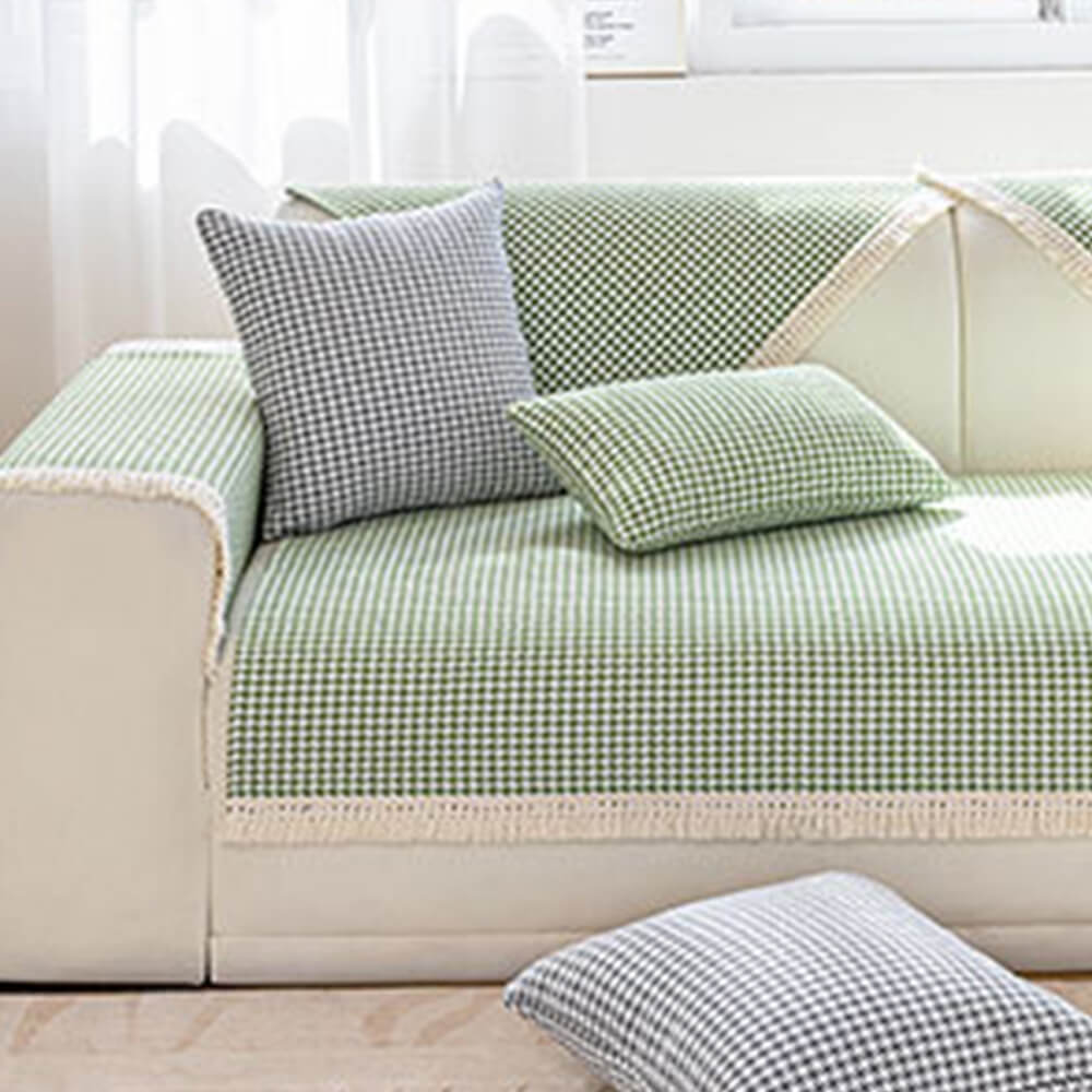 Hahnentrittmuster Elegante Fransen Weiche Baumwoll-Leinen Couchbezug | Brehn