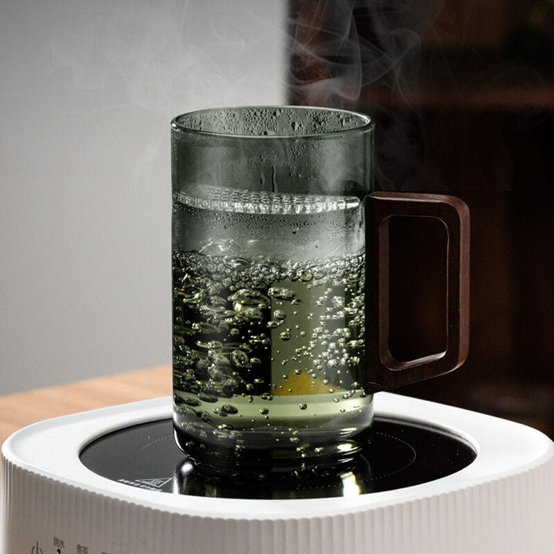 Brehn | GIANXI Teetasse mit Mondfilter Japanischer Holzgriff hitzebeständige Glastassen Teeblatttrennung Teetassenset