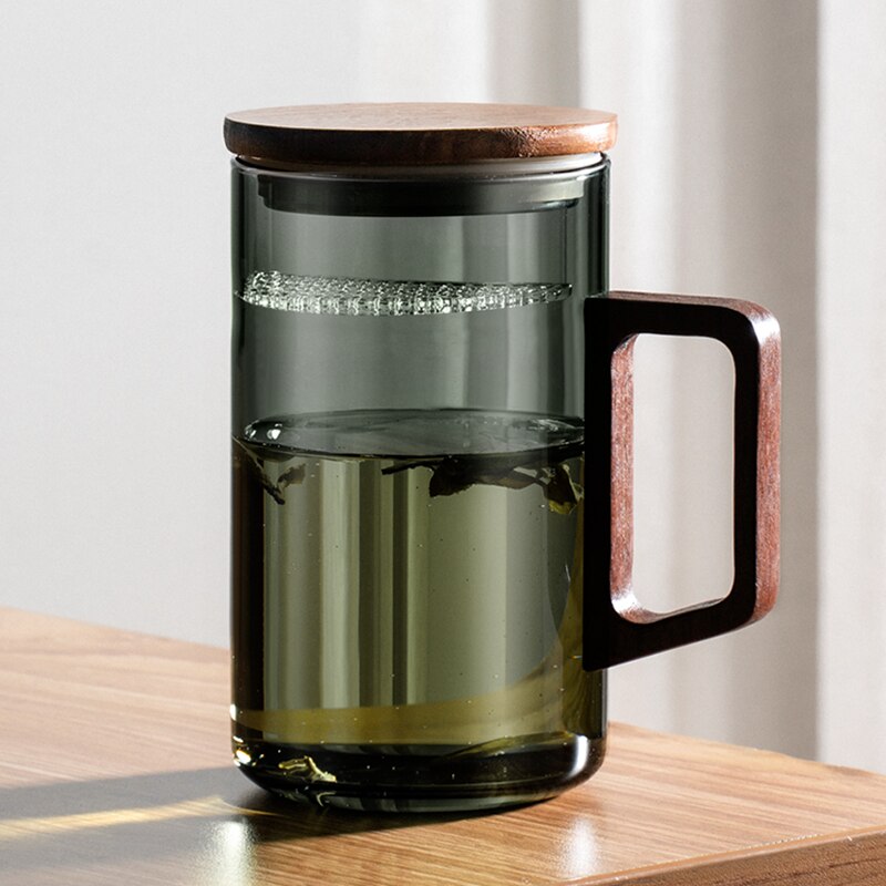 Brehn | GIANXI Teetasse mit Mondfilter Japanischer Holzgriff hitzebeständige Glastassen Teeblatttrennung Teetassenset