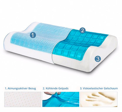 SNAPNAP Gel-Schaum-Kissen mit Kopfmulde + Kühlgel-Pads, 50 x 30 cm, Höhe 10 cm, ergonomisch und hypoallergen | Brehn