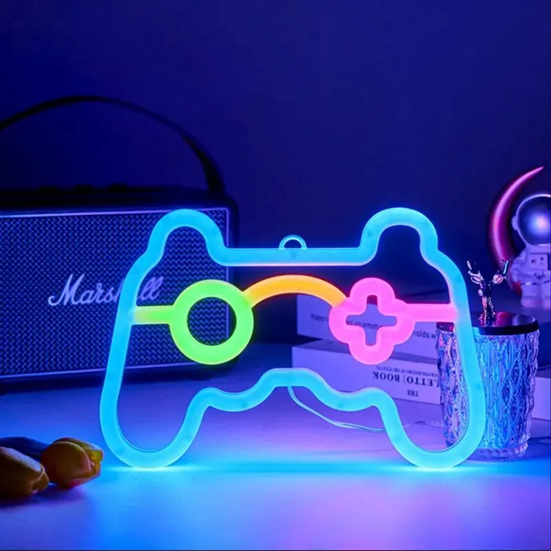 Beleuchtetes Gaming-Controller-LED-Schild – Neon-Wanddekor für Gamerzimmer, Retro-Konsole-Emblem | Brehn