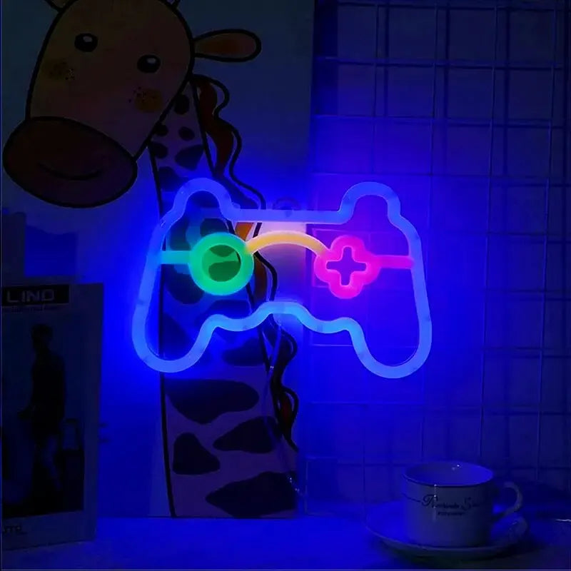 Beleuchtetes Gaming-Controller-LED-Schild – Neon-Wanddekor für Gamerzimmer, Retro-Konsole-Emblem | Brehn