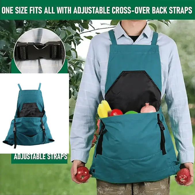 Gartenschürze mit Kreuzträgern – Große Entleerungstasche & Brusttasche