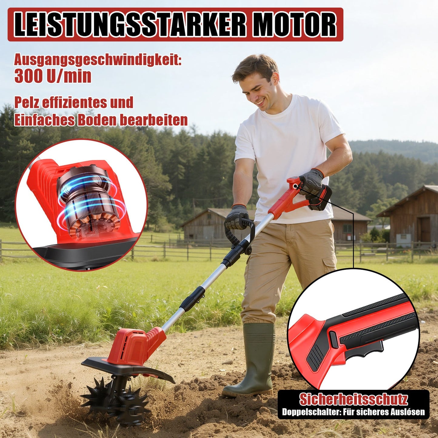 400W Akku Gartenfräse mit 2 Akkus Tragbar | Brehn